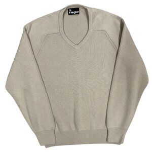 INGO Canada Wool Blend Knit V-Neck Sweater Beige Made in Peru Small